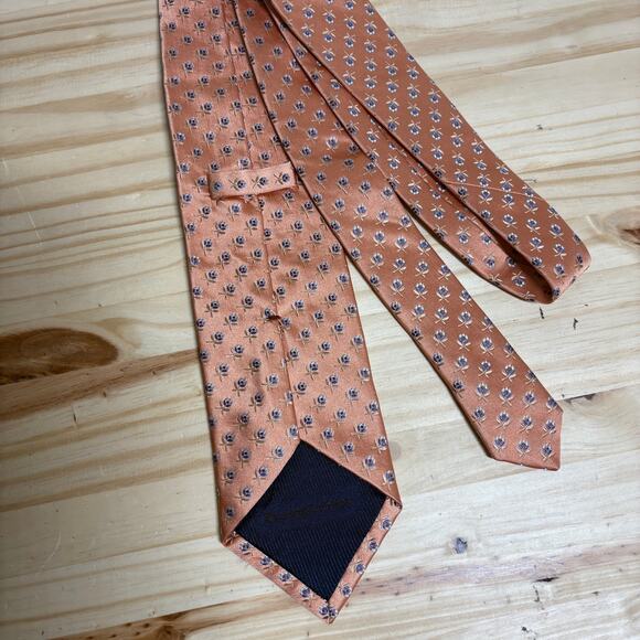 Ermenegildo Zegna Mens Silk Classic Tie Necktie Orange Floral Embroidered - Picture 7 of 7